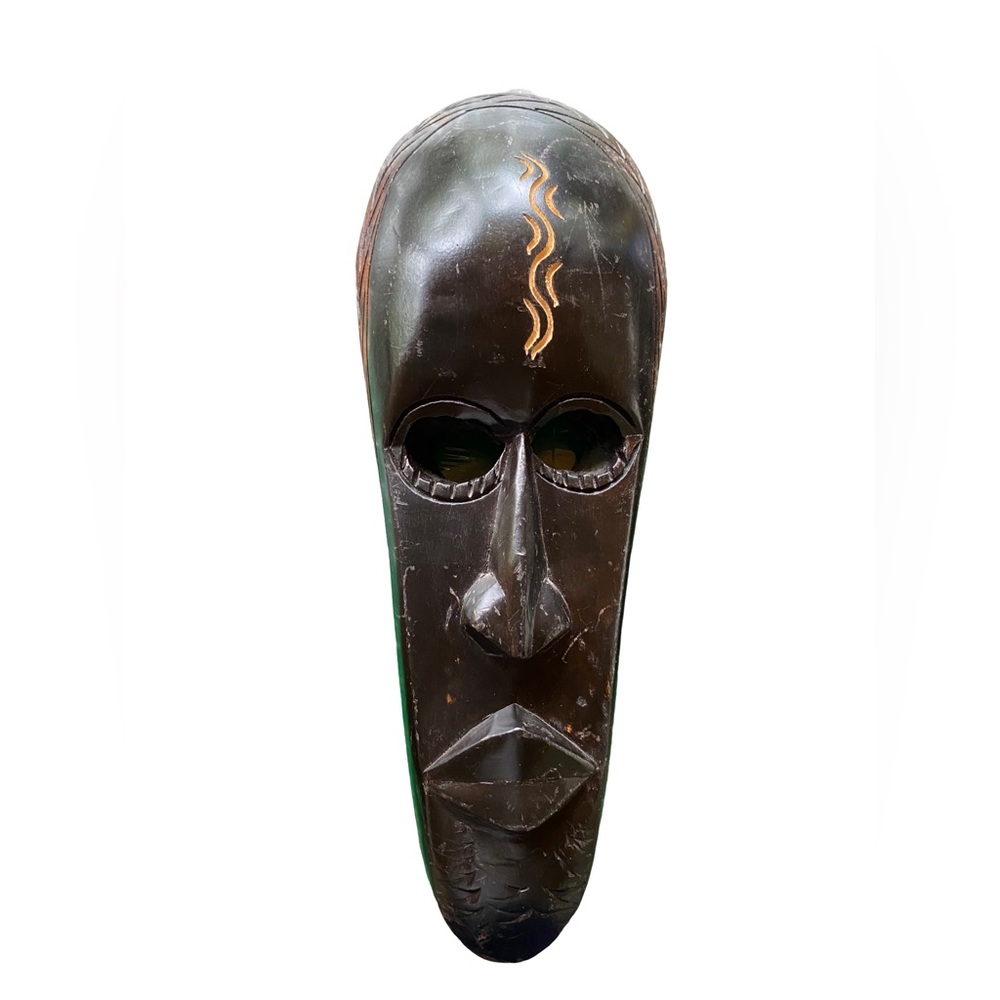 Hand Carved Tribal Wooden Face Mask African Style Wall Art 13”